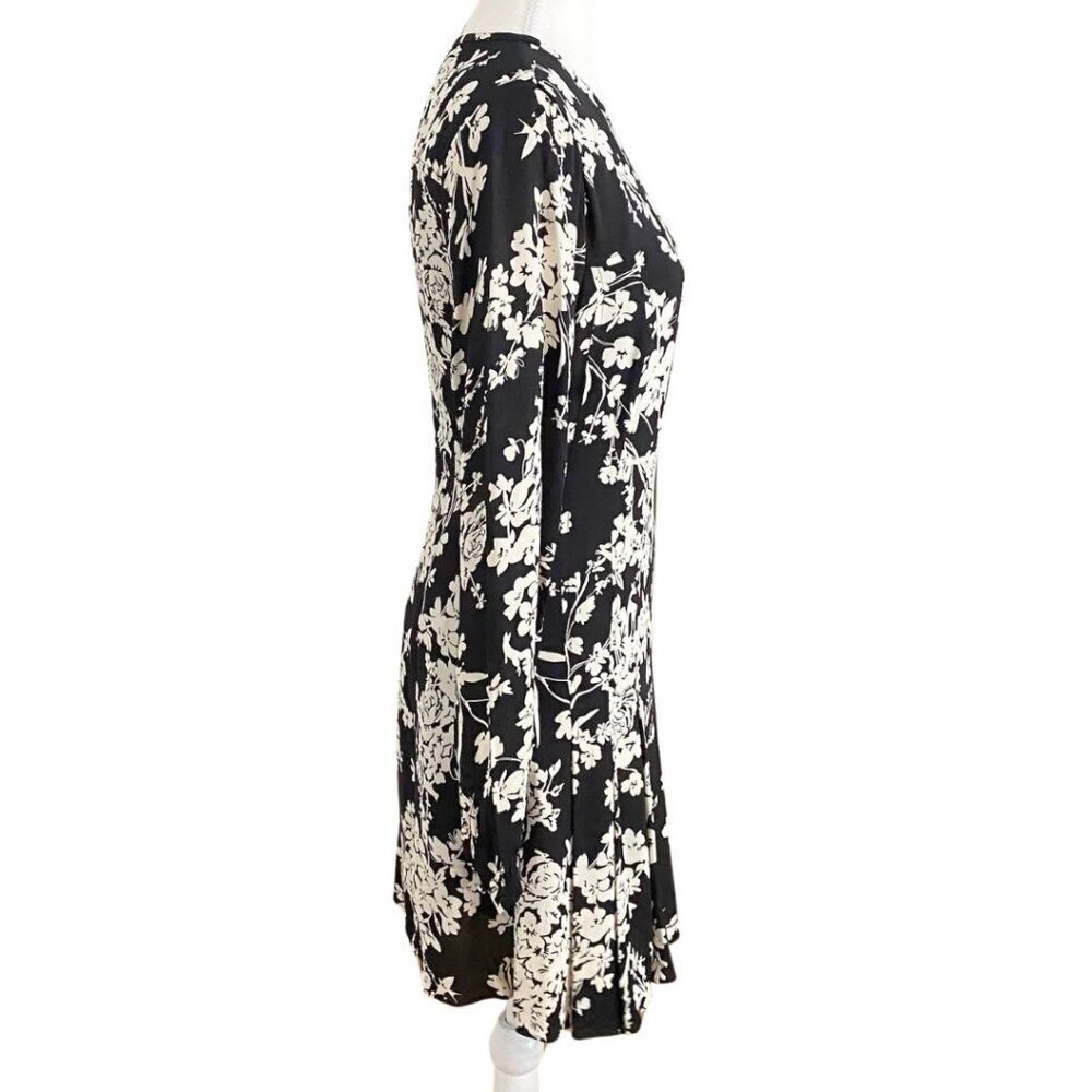 REISS GABRIELLA BLACK WHITE FLORAL LONG SLEEVE MINI DRESS - 2 - Picture 3 of 12